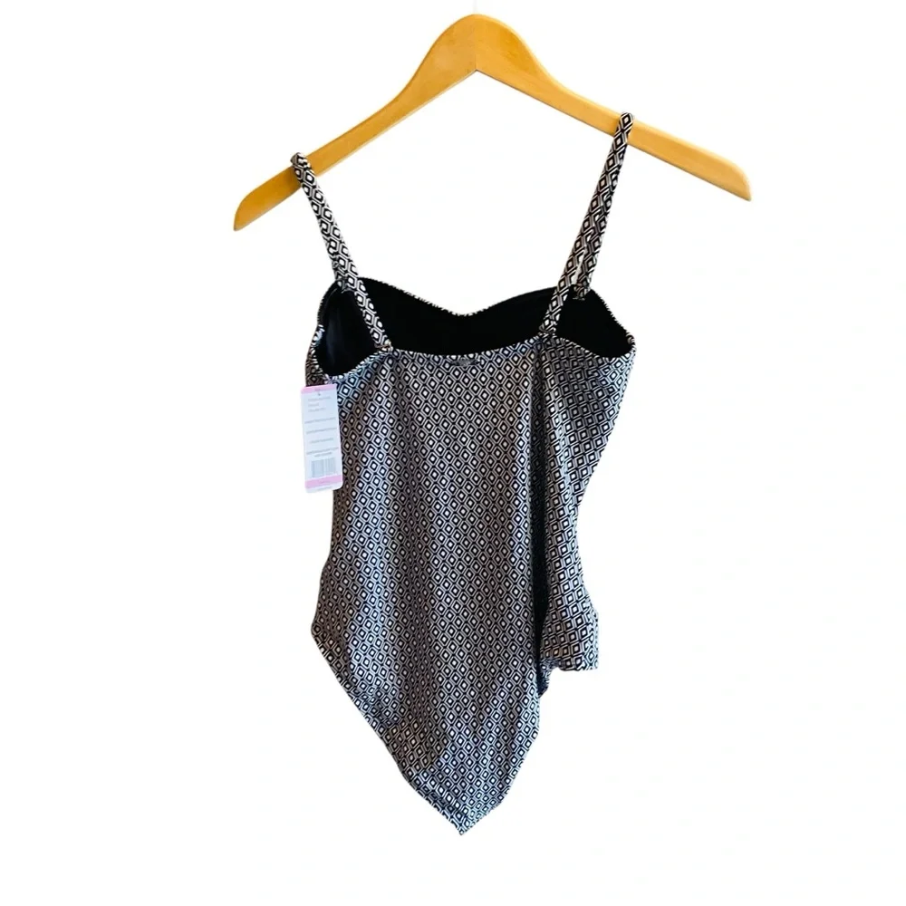 DKNY NWT Women's One Piece Swimsuit Bandeau Maillot Black White Geo Small - Picture 6 of 12